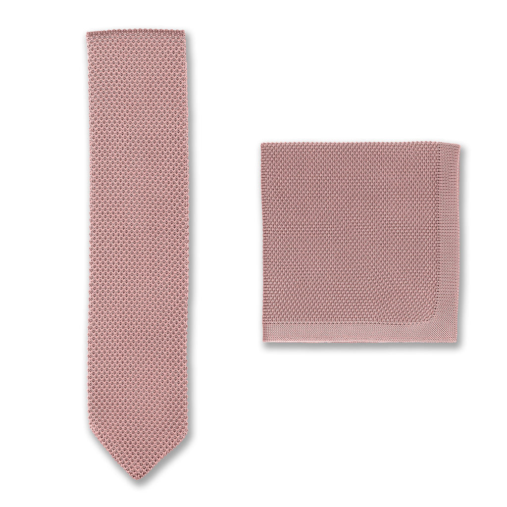 Pink Knitted Tie and Pocket Square Sets