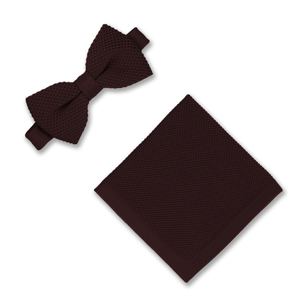 Brown Knitted Bow Tie and Pocket Square Sets