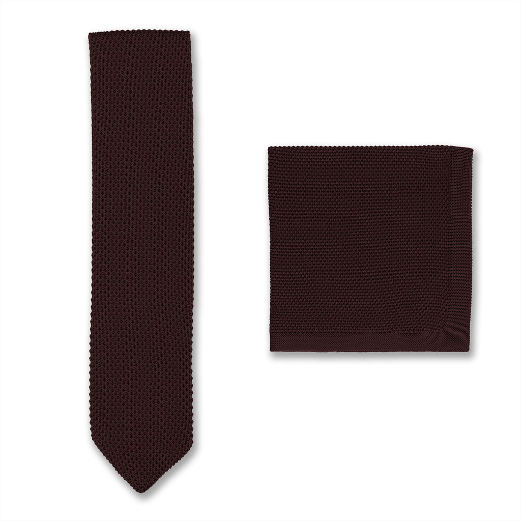 Brown Knitted Tie and Pocket Square Sets
