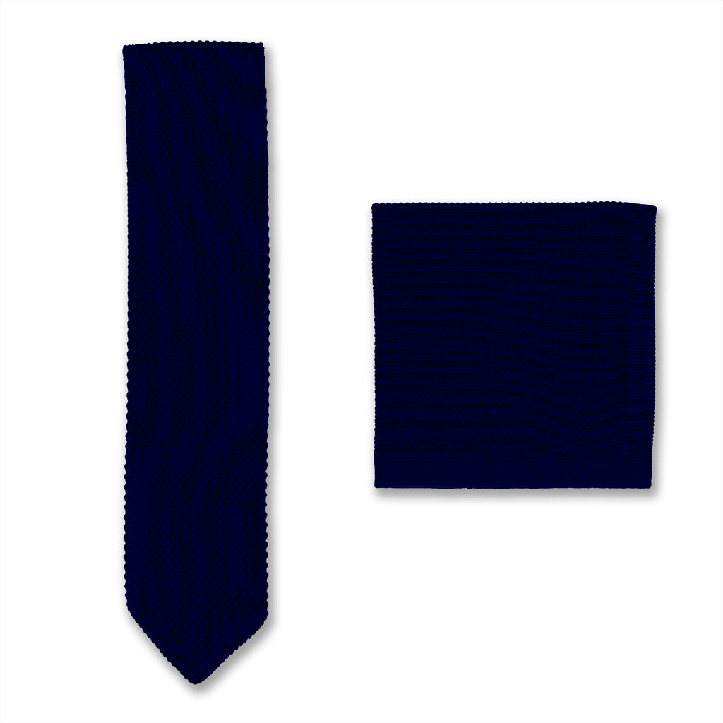 Blue Knitted Tie and Pocket Square Sets