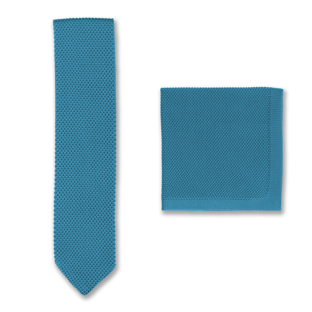 Airforce Blue knitted Tie and Pocket Square set wedding accessories for groomsmen