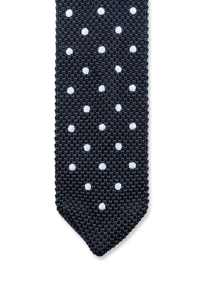 Black and white Polka Dot knitted Tie in silk for work and weddings