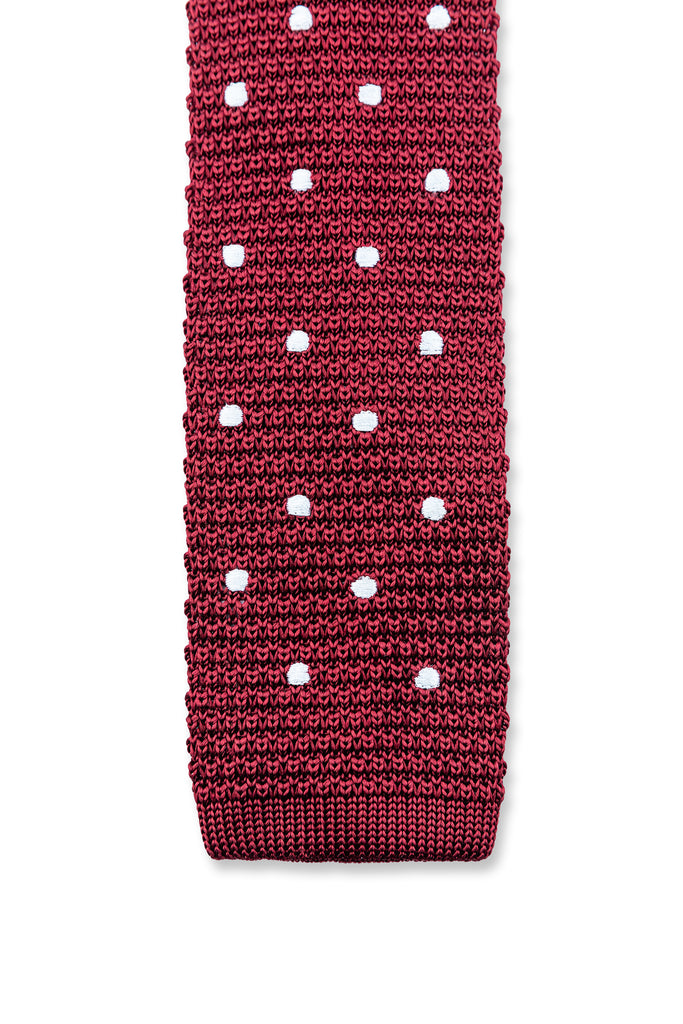 Burgundy and white Polka Dot knitted Tie in silk for work and weddings