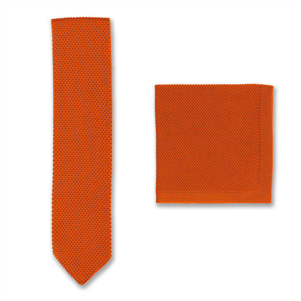 Burnt Orange knitted Tie and Pocket Square set wedding accessories for groomsmen
