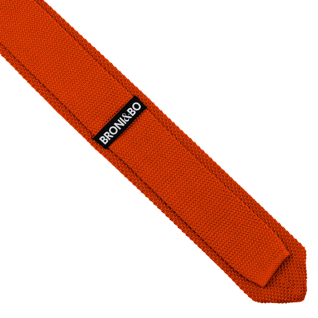 Dark Burnt Orange Knitted tie pointed end reverse with tie in loop