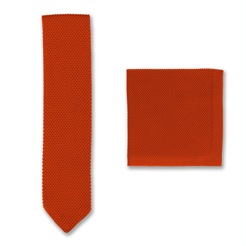 Broni&Bo  Dark Burnt Orange Knitted tie and pocket square sets
