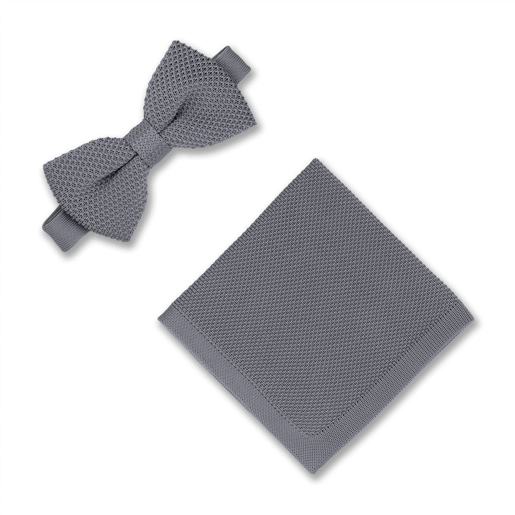 Broni&Bo Dove Grey Knitted bow tie and pocket square sets