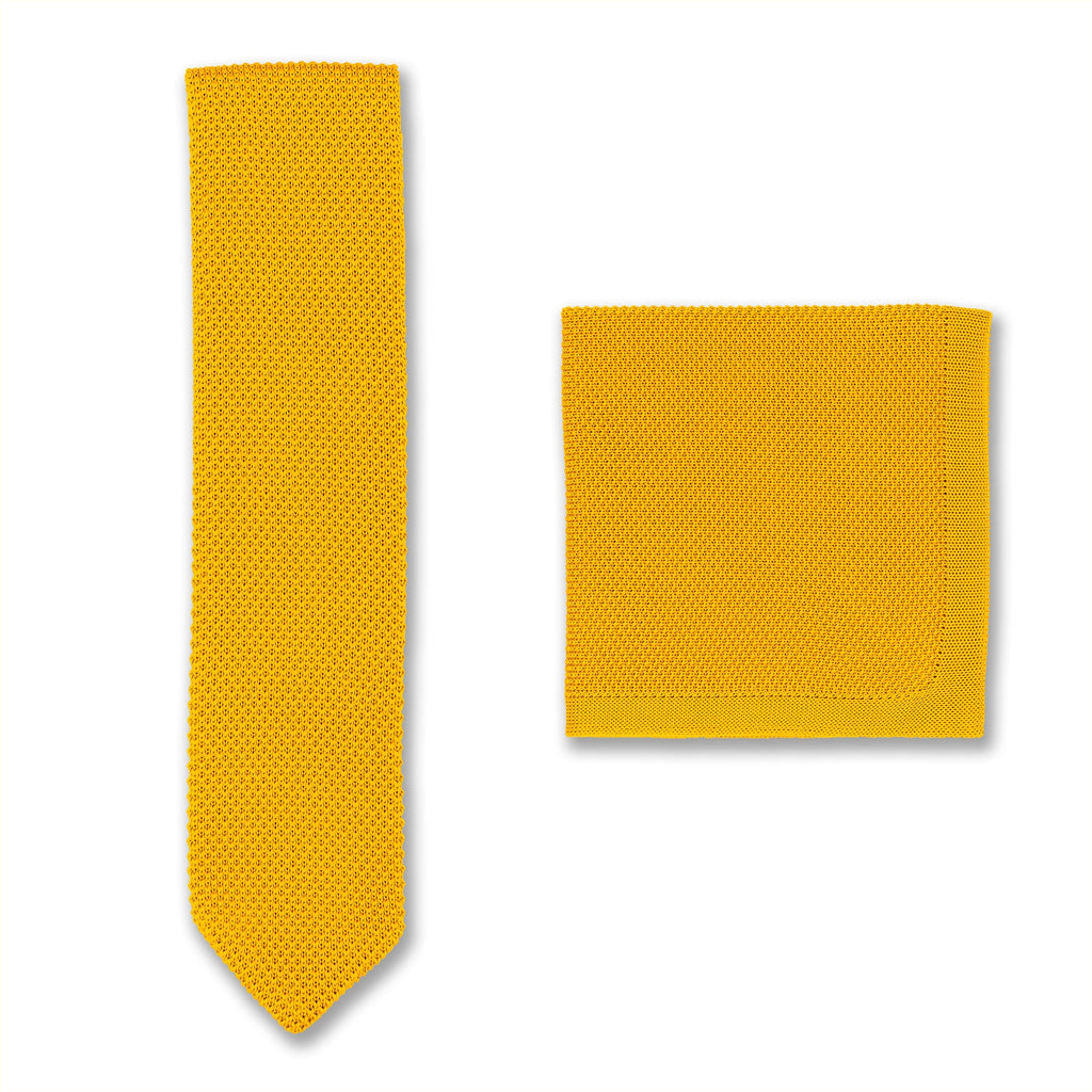 Broni&Bo  Mustard Yellow Knitted tie and pocket square sets
