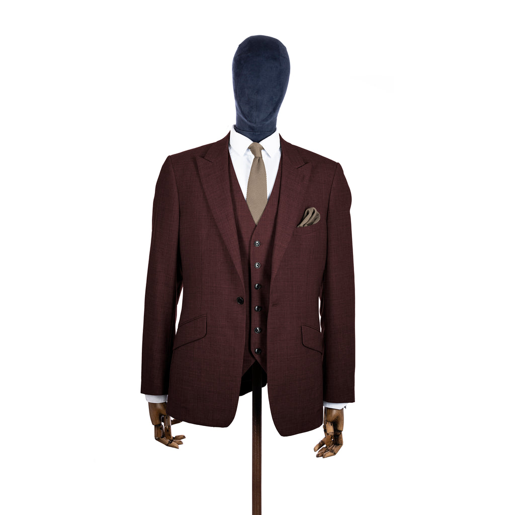 Champagne knitted tie and pocket square with brown suit on a mannequin-BroniandBo