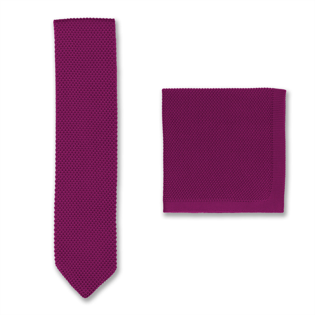 Berry Pink knitted Tie and Pocket Square set wedding accessories for groomsmen