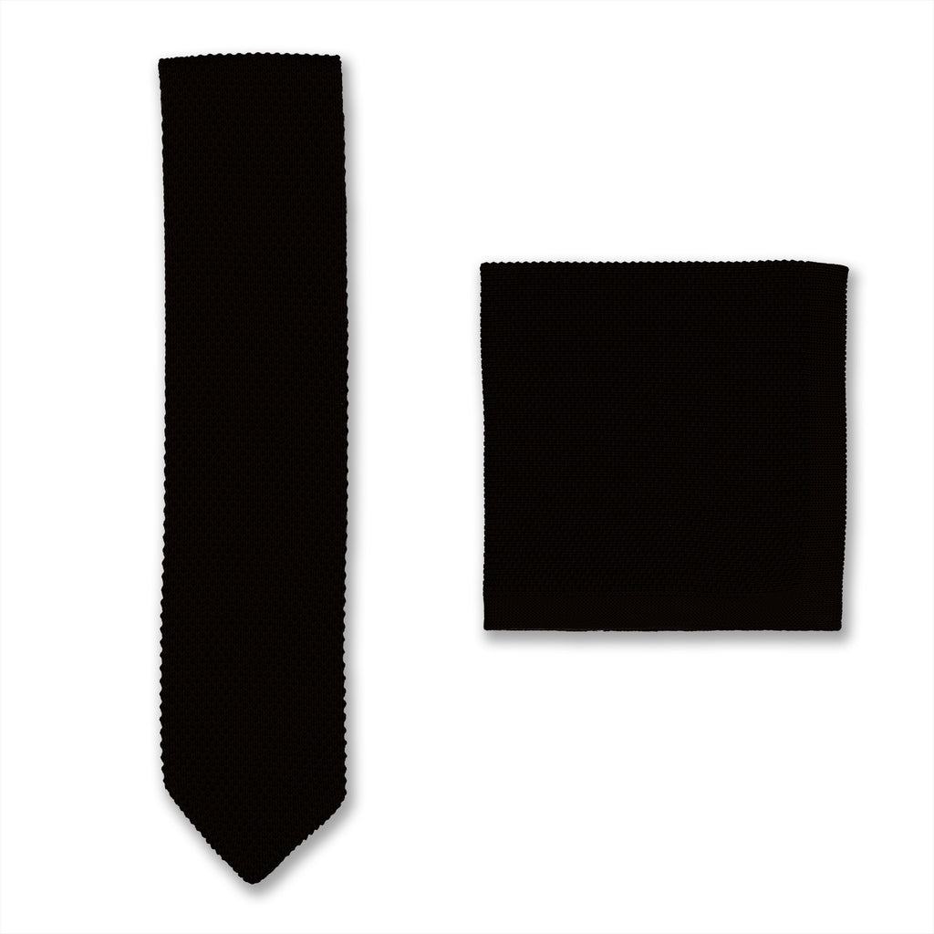 Black knitted tie and pocket square set wedding accessoires for groomsmen - BroniandBo