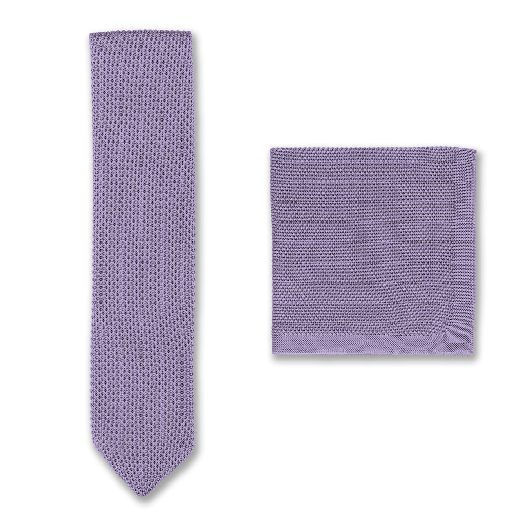 Blue Lilac knitted Tie and Pocket Square set wedding accessories for groomsmen from BroniandBo