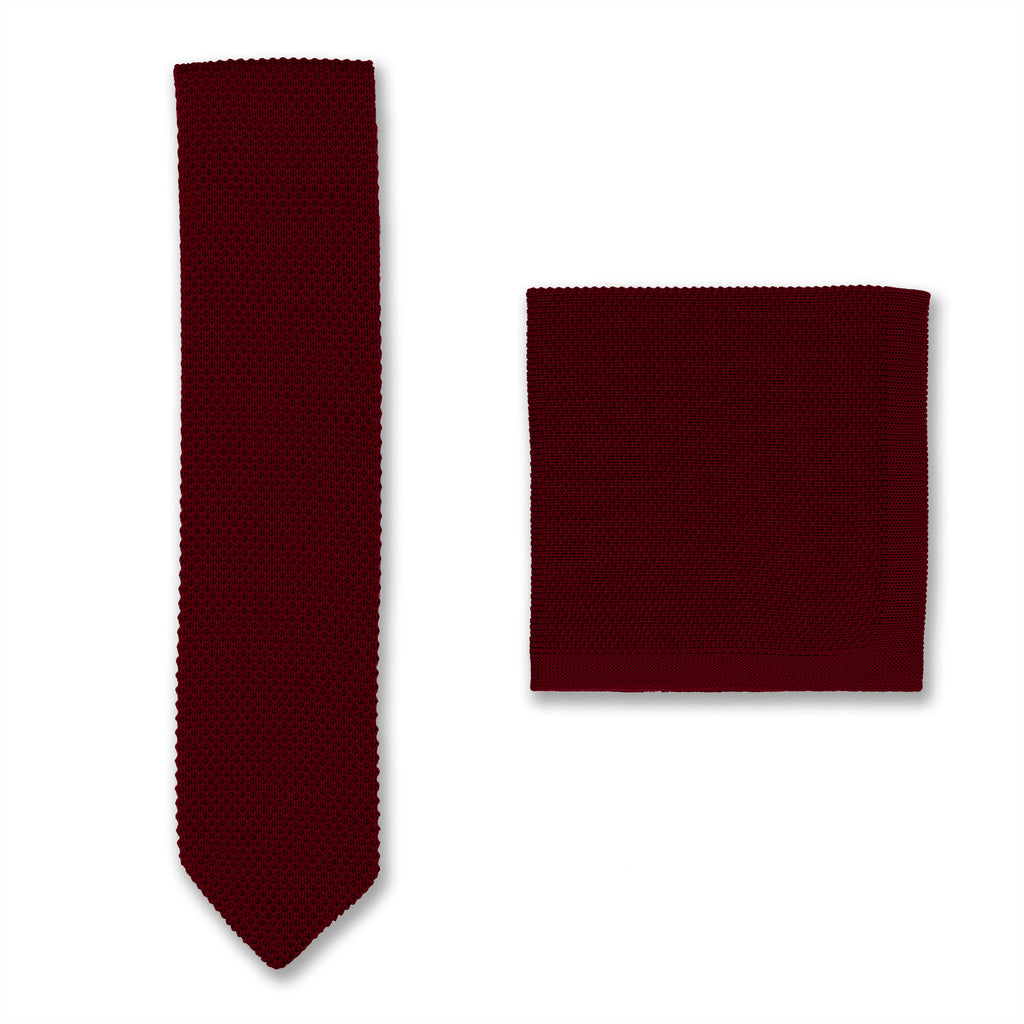 Burgundy knitted Tie and Pocket Square set wedding accessories for groomsmen