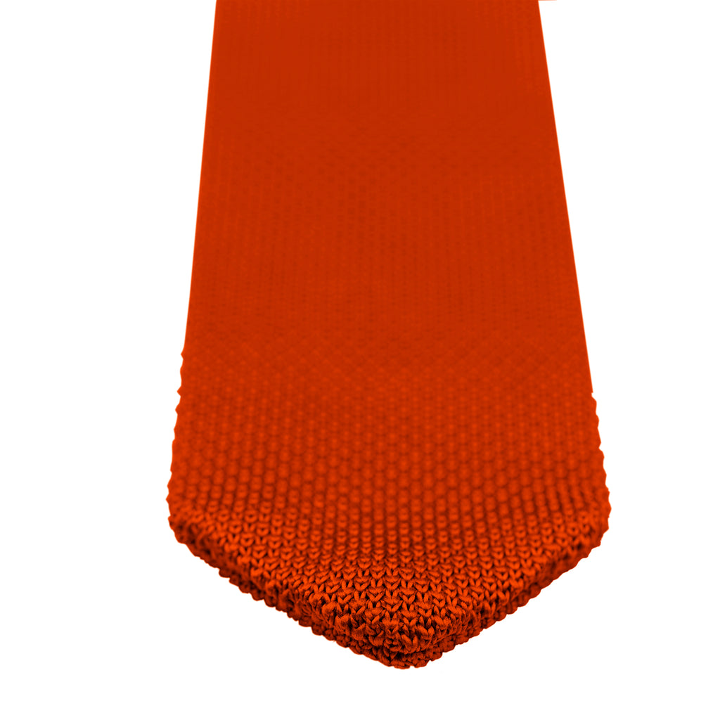 Dark Burnt Orange Knitted tie pointed end close up