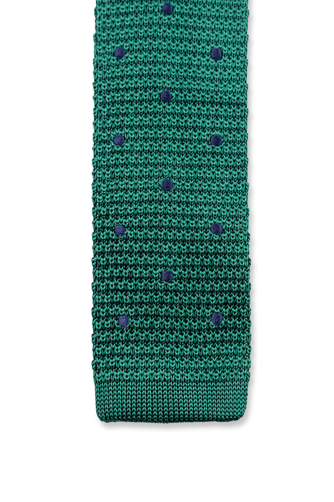 Green and Navy polka Dot knitted Tie in silk for work and weddings