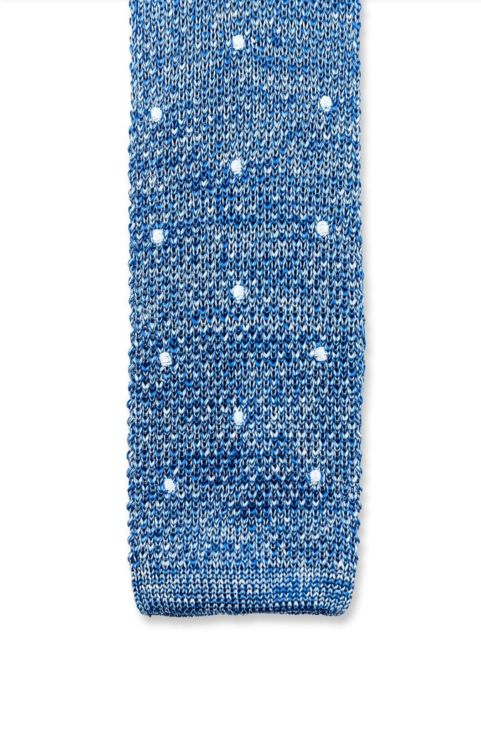 Light Blue Marl and white Polka Dot knitted Tie in silk for work and weddings