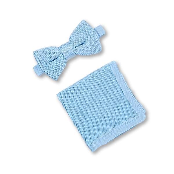 Bluebell blue knitted bow tie and pocket square set
