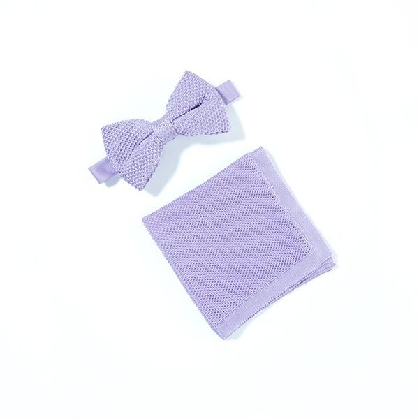 Lavender knitted bow tie and pocket square set