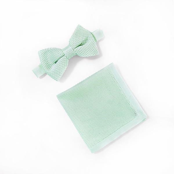 Peppermint knitted bow tie and pocket square set