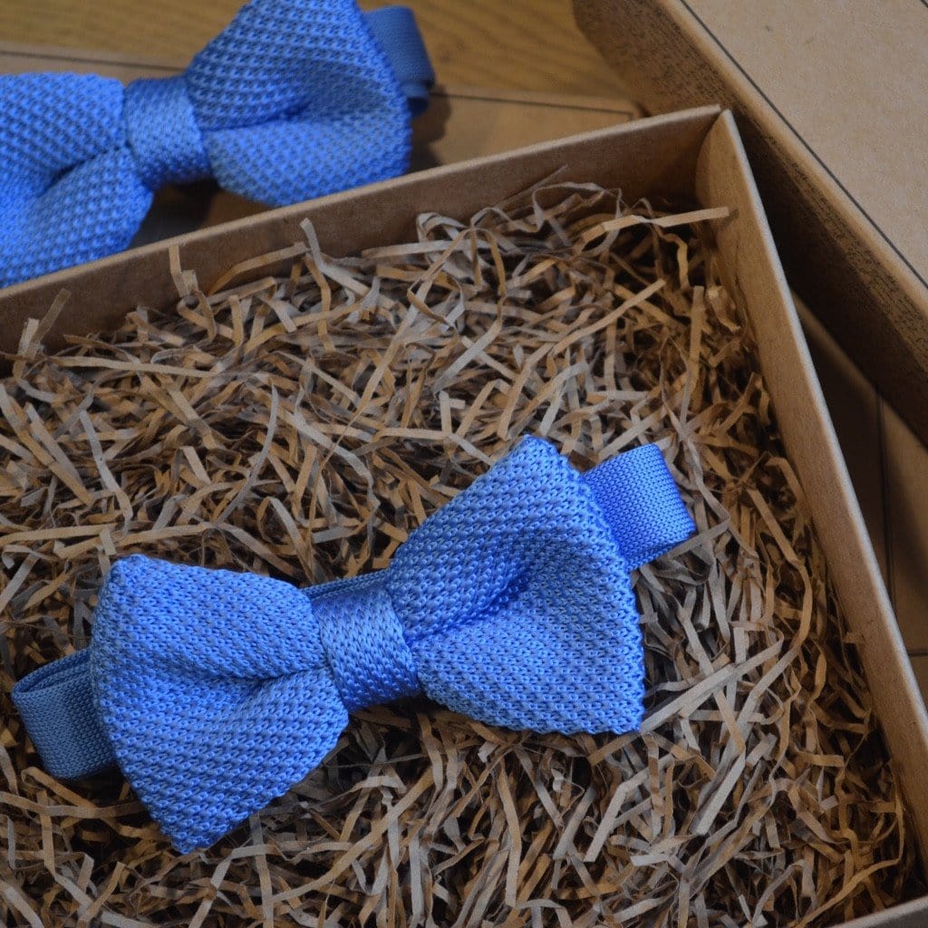 Baby Blue Knitted Wedding Bow Tie