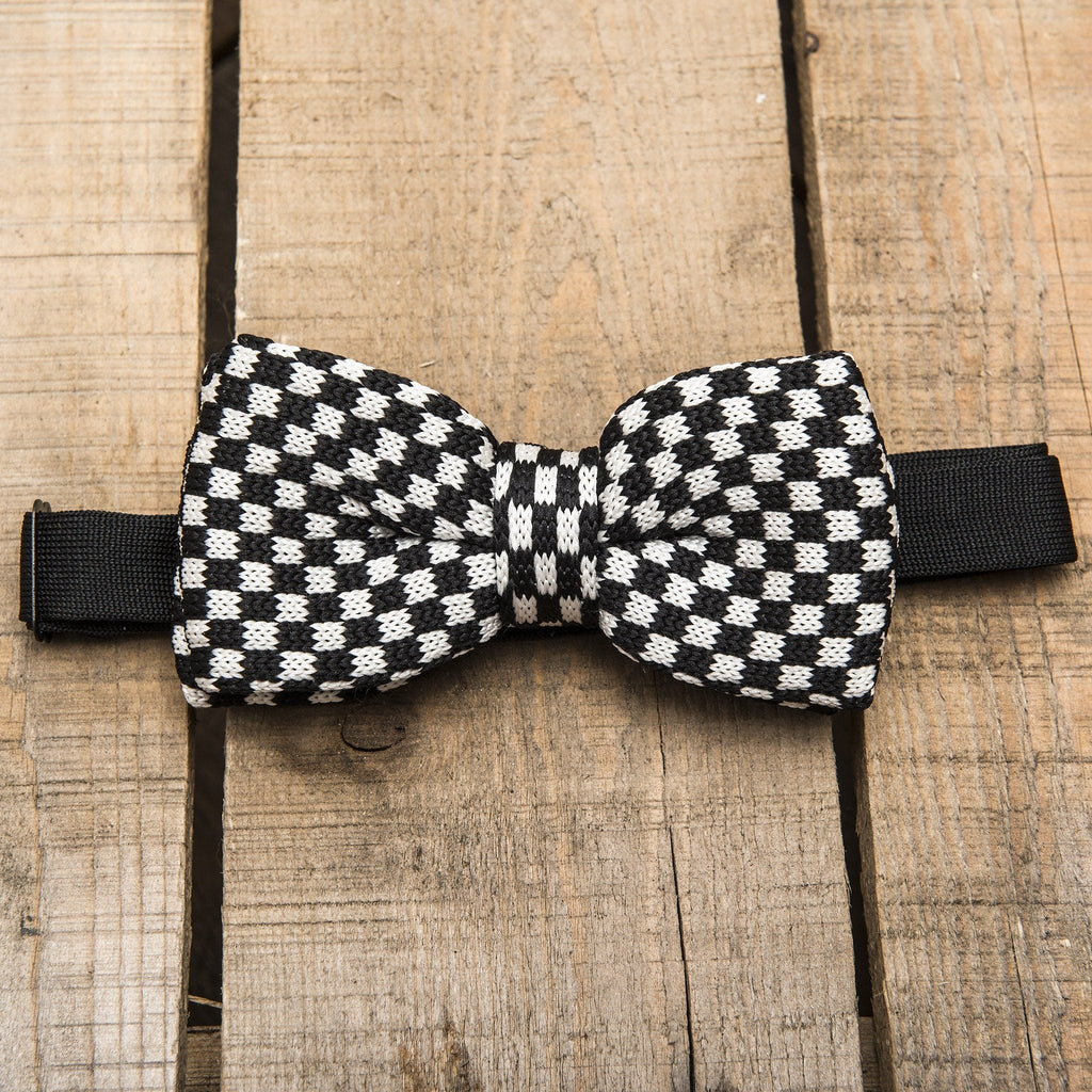 Black and White Chequered Bow Tie