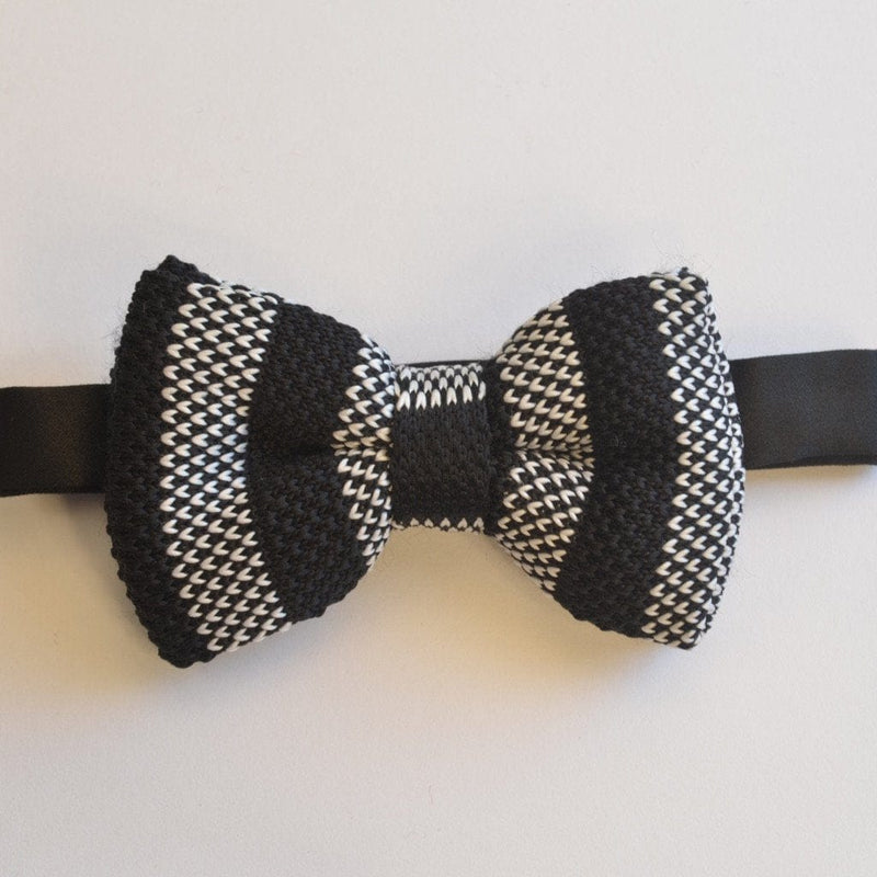 Black stripe and white detail knitted bow tie