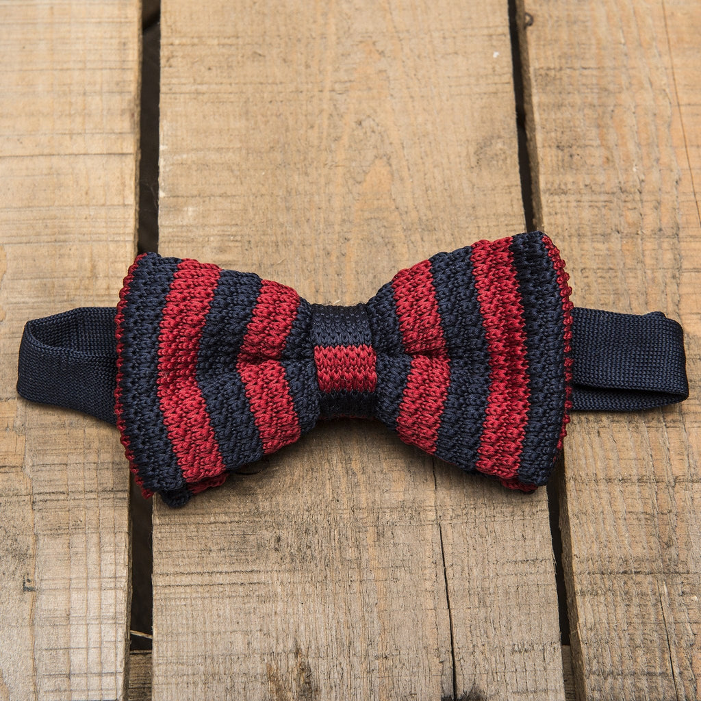 Blue and Red Stripe Knitted Bow Tie