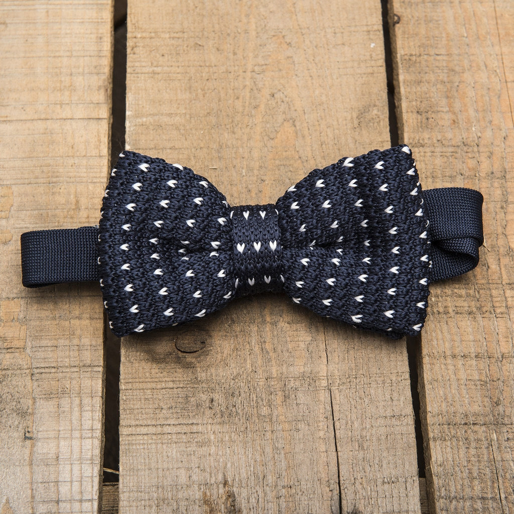 Blue and White Detailed Bow Tie