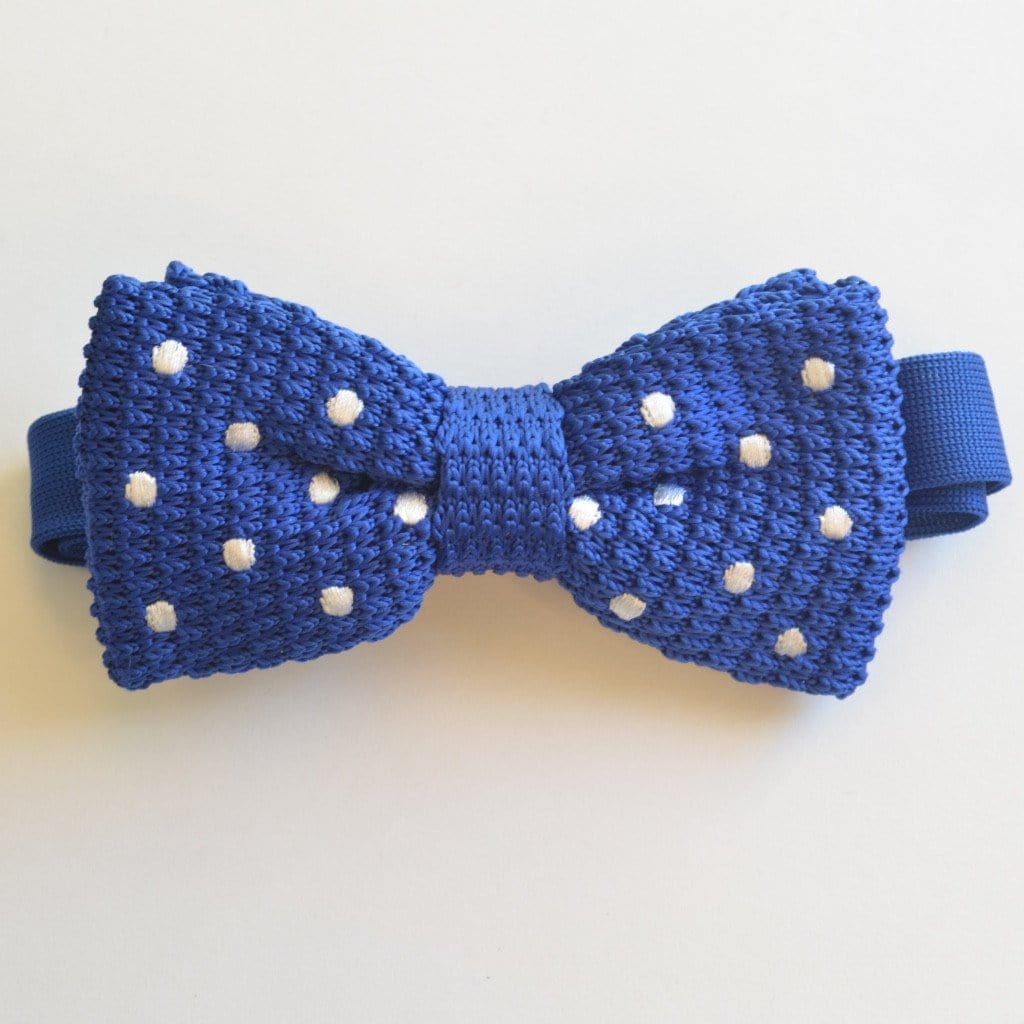 Blue and White Polka Dot Knitted Bow Tie