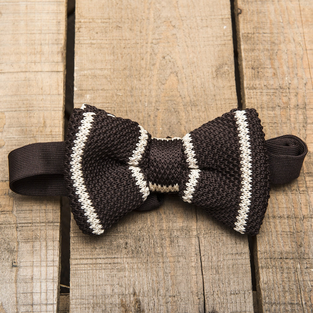Brown and Cream Striped Bow Tie
