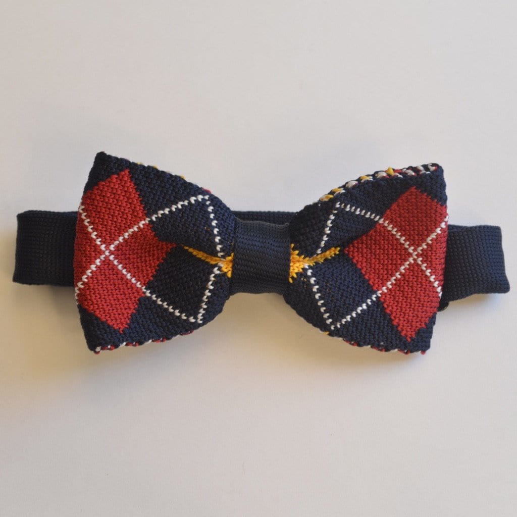 Navy Blue and Red Diamond Knitted Bow Tie