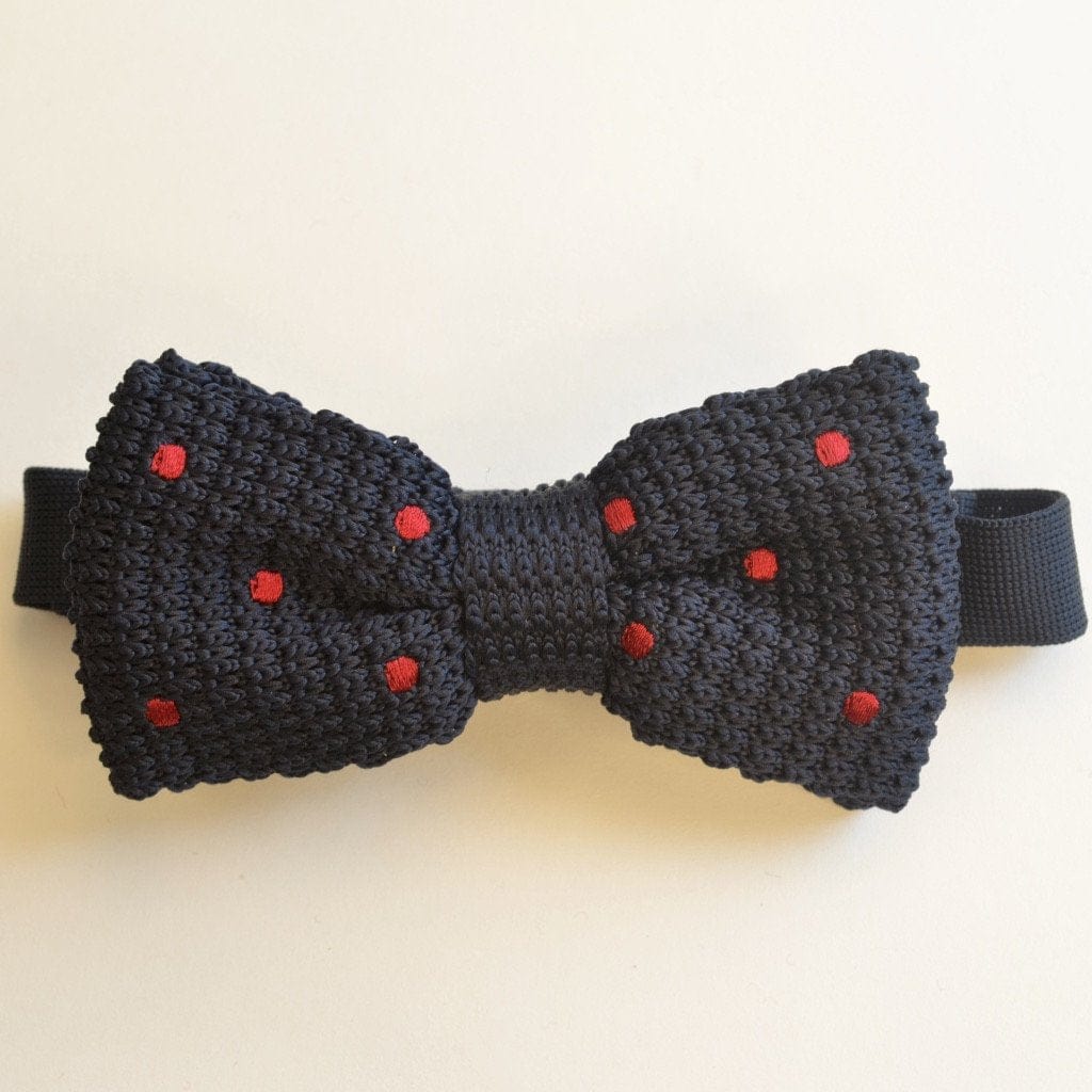 Navy Blue and Red Spotty Knitted Bow Tie