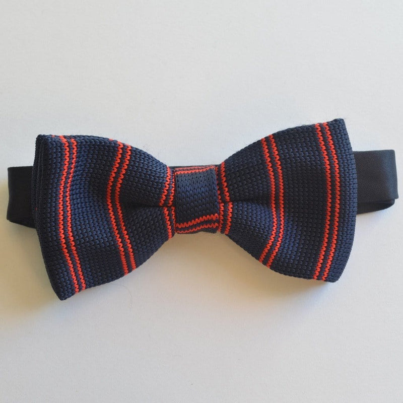 Navy Blue and red striped knitted bow tie