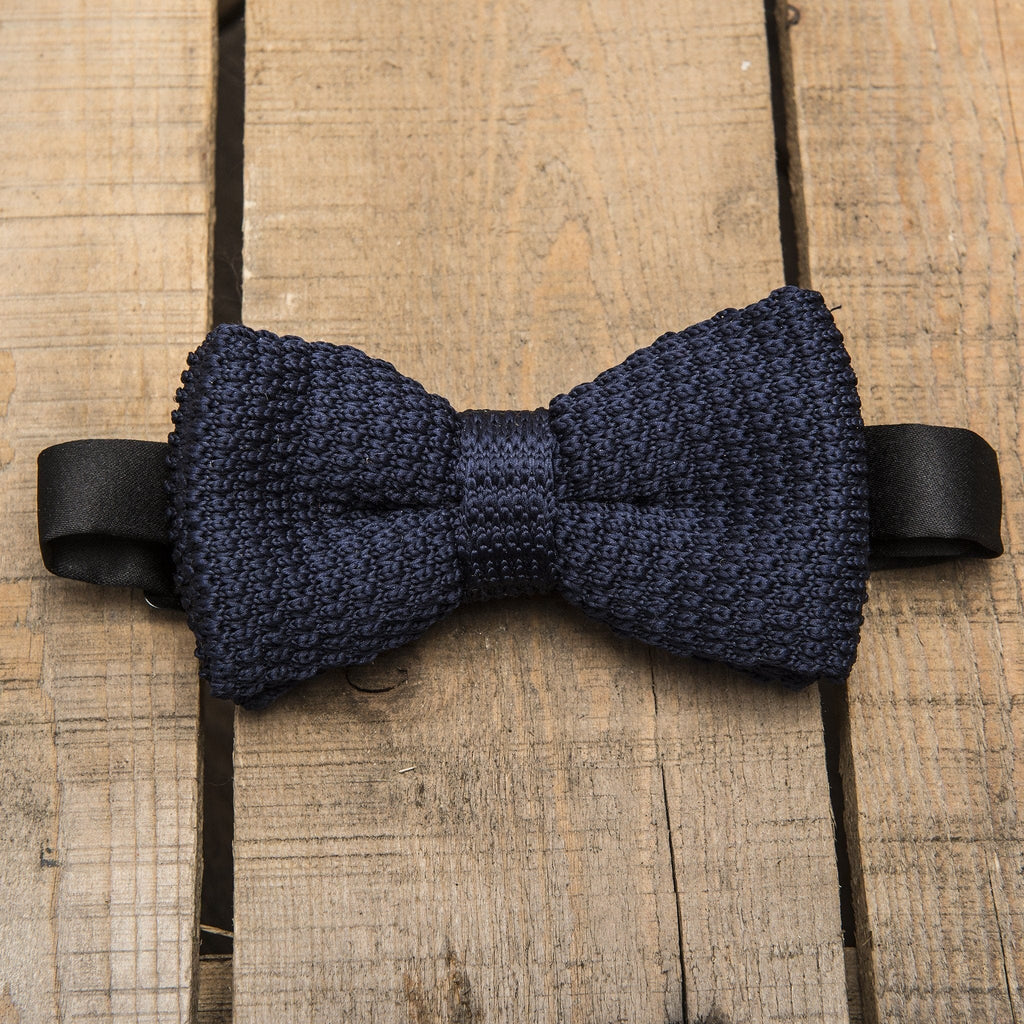 Navy Blue Waffle Knitted Bow Tie