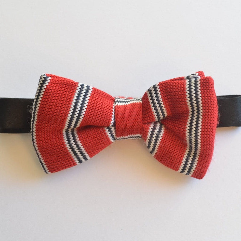 Red, Black and White Stripe Knitted Bow Tie