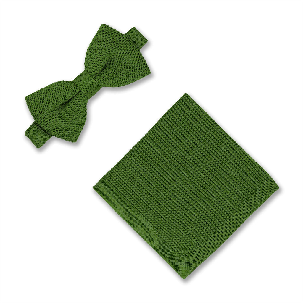 Broni&Bo Dark Olive Green Knitted bow tie and pocket square sets