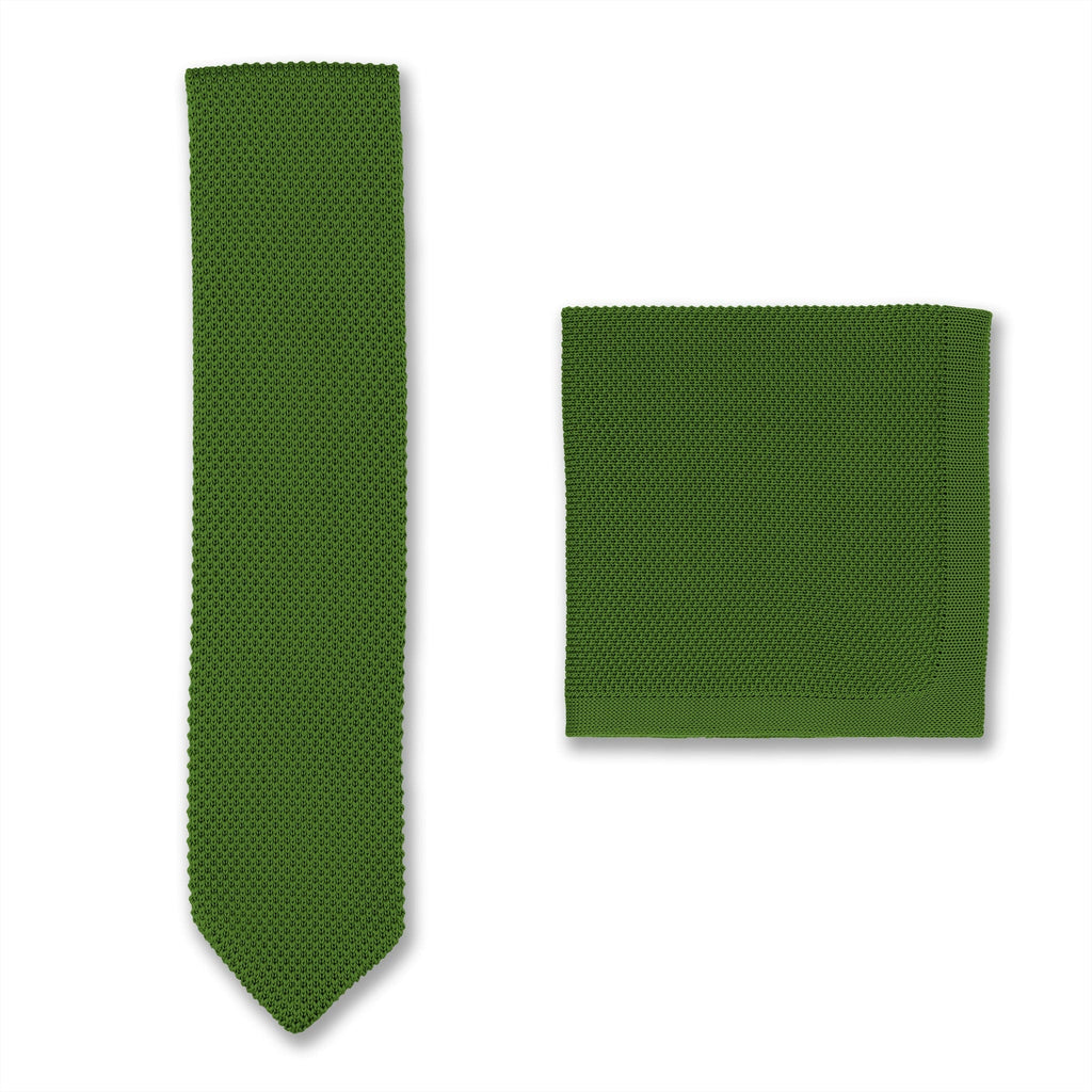 Broni&Bo  Dark Olive Green Knitted tie and pocket square sets