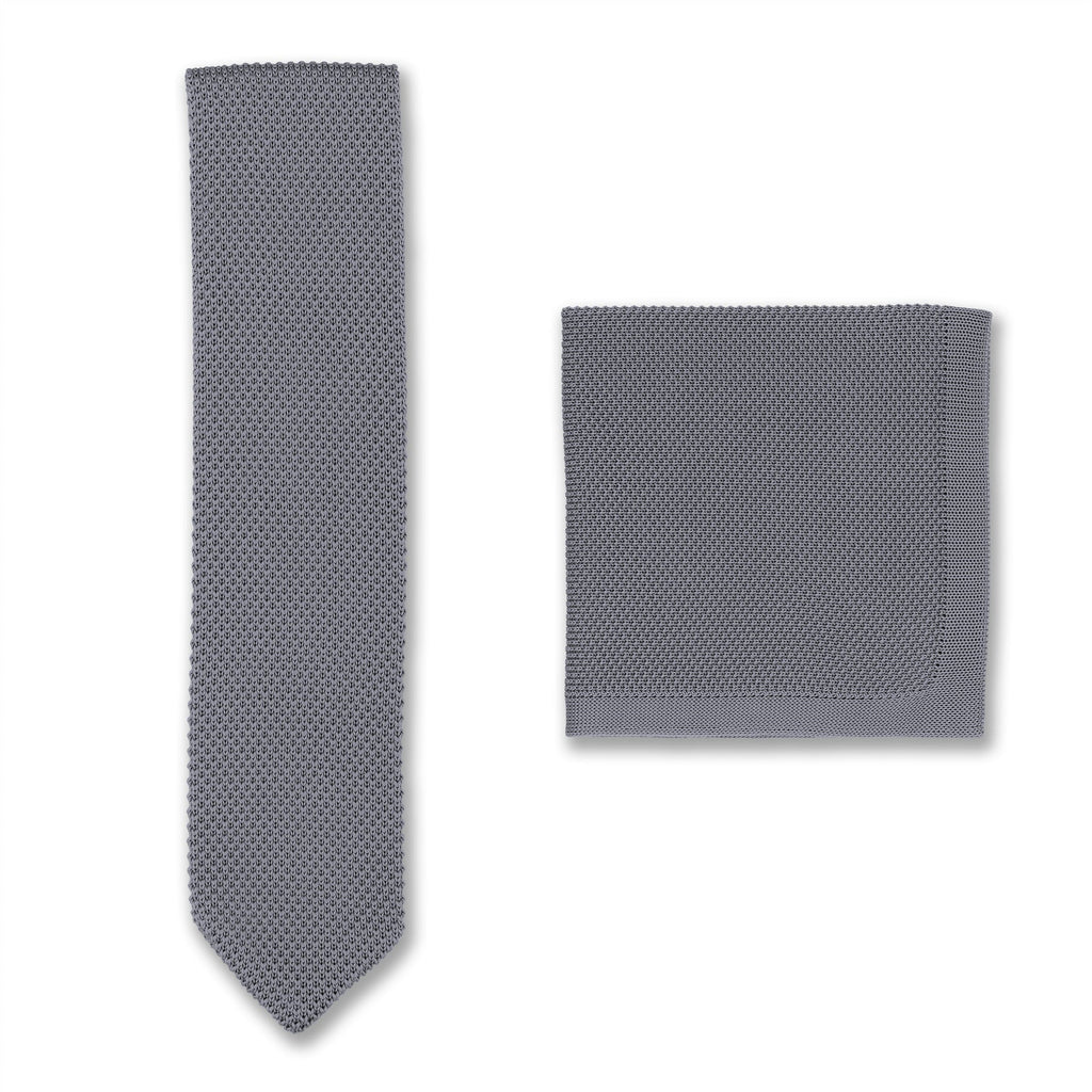 Broni&Bo  Dove Grey Knitted tie and pocket square sets