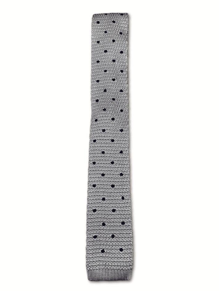 Silver-Polka Dot Knitted Tie