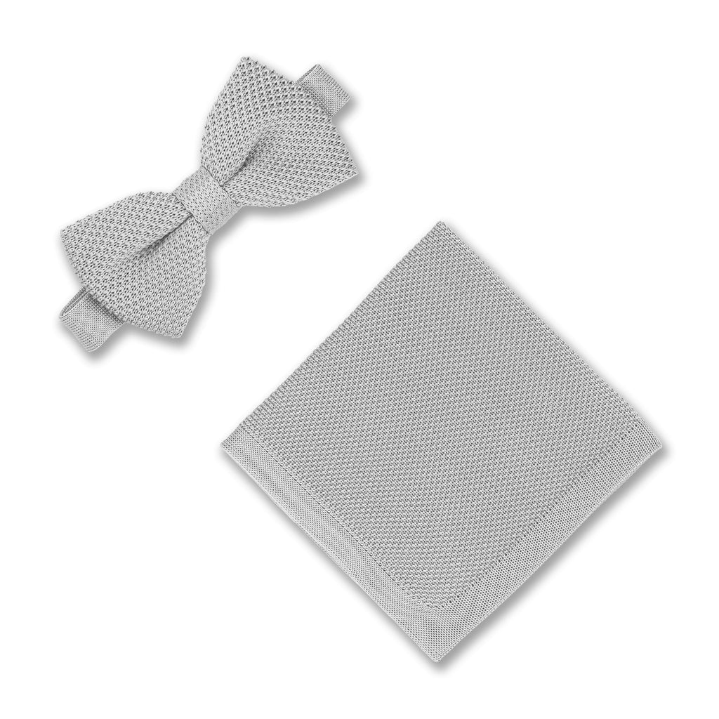 Broni&Bo Silver Knitted bow tie and pocket square sets