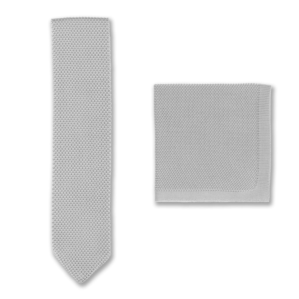 Broni&Bo  Silver Knitted tie and pocket square sets