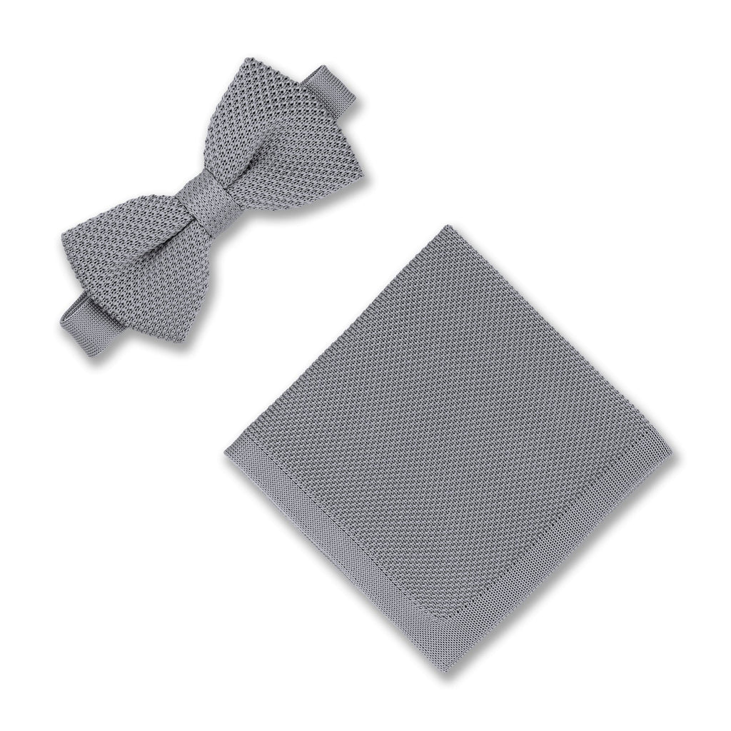 Broni&Bo Stone Grey Knitted bow tie and pocket square sets