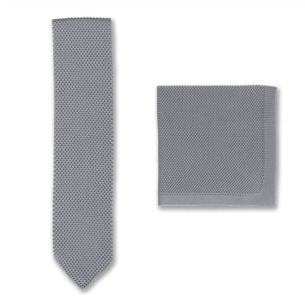 Broni&Bo  Stone Grey Knitted tie and pocket square sets